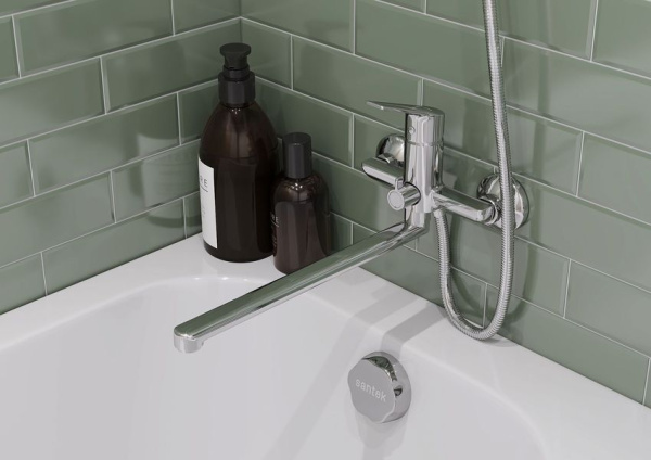 Смеситель для ванны Сантек Венга WH5A12003C001, длинный излив, с аксессуарами, хром