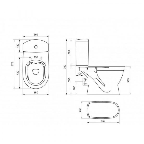 Унитаз-компакт безободковый Santek Алькор 1WH501835 горизонтальный выпуск, двухрежимная арматура, дюропласт