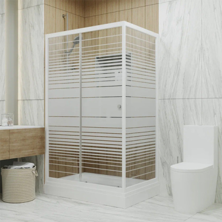 Душевое ограждение Тритон Фьюжн 100*80 А прямоугольный низкий поддон, рисунок стекла полосы