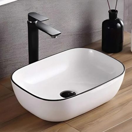 Накладная раковина для ванной Comforty CF11097 скандинавская черная кромка, фарфор