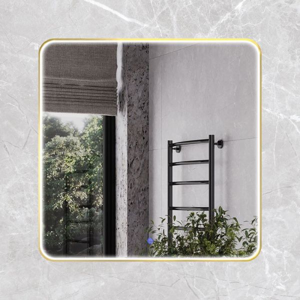 Зеркало в золотой алюминиевой раме 80 см Comforty Сириус-80 LED IC-подсветка теплый свет, сенсор