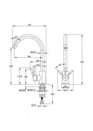 Чёрный смеситель для кухни R-излив Cersanit Комо 68243, нержавеющая сталь