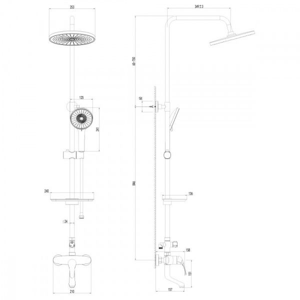 Душевая система с тропическим душем и поворотным изливом AWP Agura S0762C хром