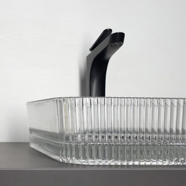 Накладная квадратная раковина Comforty CF22402 закаленное прозрачное стекло