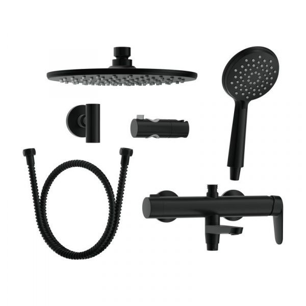 Душевая система с изливом Cersanit Lara 68144, 3 режима, шланг 180 мм, чёрная