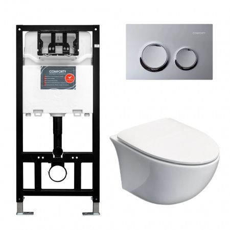 Готовый комплект Comforty 00-00022393CF: инсталляция CF3GT1900-10CH с хром клавишей + унитаз подвесной 107 безободковый