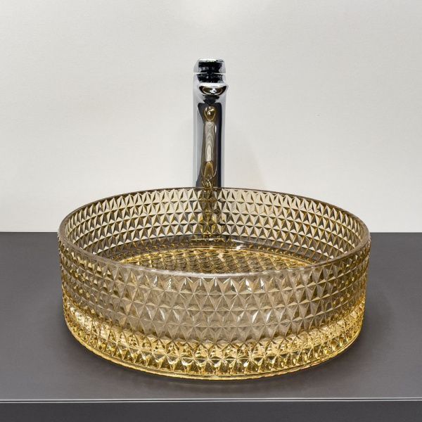 Стеклянная круглая раковина 36 см Comforty CF21012 светло-коричневая