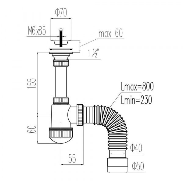 Сифон для раковин и моек Viant Мини 1½ - D40, с нержавеющей чашкой D63 мм Сифон для раковин и моек Viant Мини 1½ - D40, с нержавеющей чашкой D63 мм