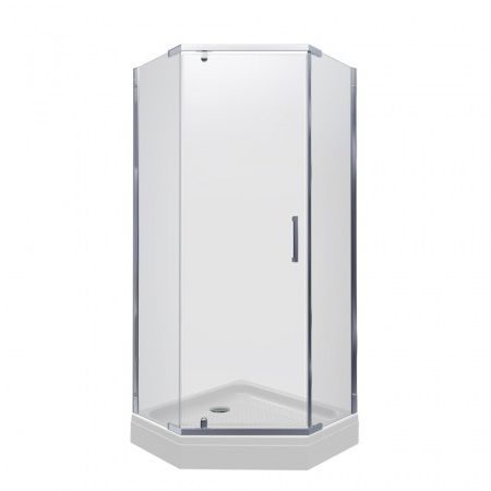 Душевое ограждение Тритон Дека-Хром 100х100 пятиугольный низкий поддон, сифон D90