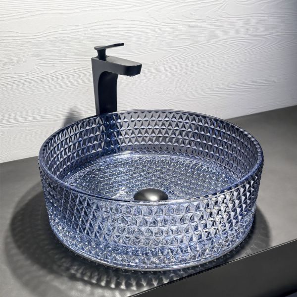 Стеклянная круглая раковина 40 см Comforty CF21011(400) небесно-голубой