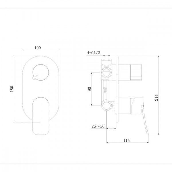Смеситель для встраиваемых душевых систем с дивертором на 2 режима AWP Teza S0827C без аксессуаров, хром