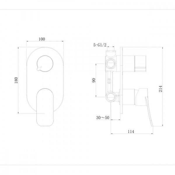 Смеситель для встраиваемых душевых систем с дивертором на 3 режима AWP Teza S0828C без аксессуаров, хром