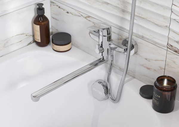 Смеситель для ванны Сантек Форт WH5A12004C001, длинный излив, с аксессуарами, хром