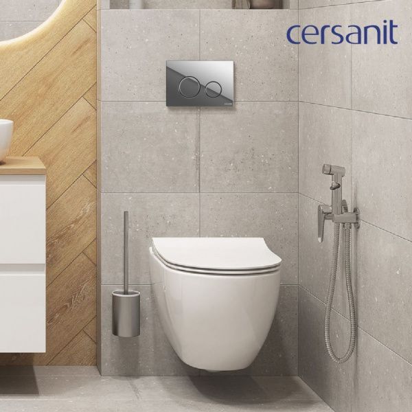 Готовый комплект Cersanit 68302: подвесной унитаз BRASKO SMART CO DPL EO slim, инсталляция LINK PRO, кнопка TWINS хром глянец