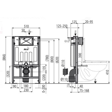 Скрытая система инсталляции AlcaPlast AM101/850-0001 для сухой установки (высота монтажа 0,85 м)