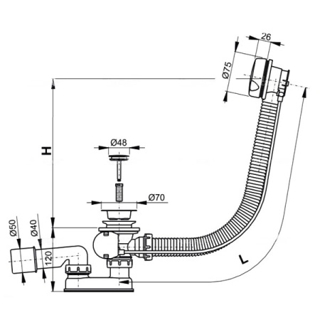 AlcaPlast. Сифон для ванны, автомат, комплект, белый, A51В