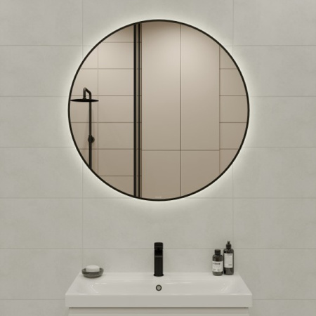 Зеркало Cersanit Eclipse smart 90x90 с подсветкой круглое черная рамка 64148