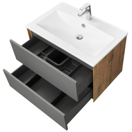 Тумба-умывальник Акватон Сохо 75 1A258101AJA00 Дуб Веллингтон/Графит софт с раковиной Элина 75