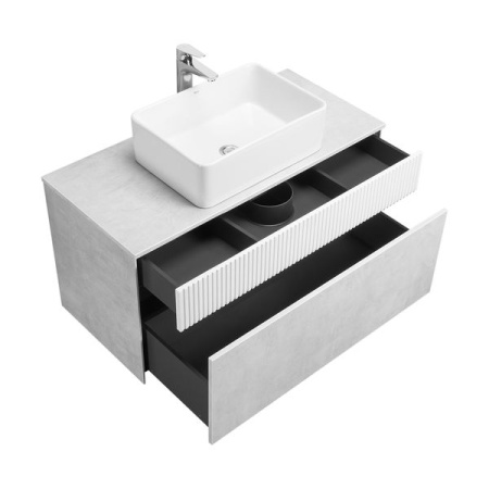 Тумба-умывальник Акватон Марбл 100 Слэйт/Белый матовый 1A276301MH4C0 с раковиной MILA 350х500