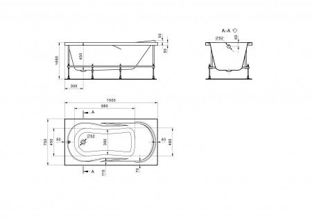 Прямоугольная акриловая ванна Сантек Каледония 170*75 1WH302391