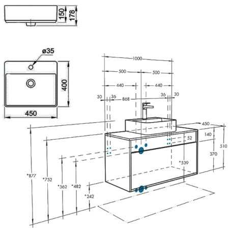 Тумба-умывальник Акватон Лофт Урбан 100 Серый графит/Дуб орегон 1A247701LQX60 с раковиной GEOMETRY 450х400