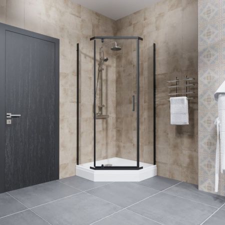 Душевое ограждение Тритон Дека-Блэк 90х90, пятиугольное, низкий поддон, сифон D90 мм