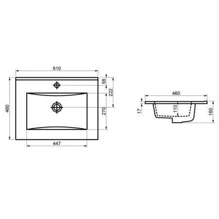 Накладная мебельная раковина 60 см Comforty 60E фарфор, белая