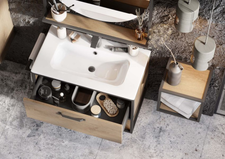 Тумба-умывальник Акватон Лофт Фабрик 80 Дуб Кантри 1A242401LTDY0 с раковиной Victoria-N 800х460