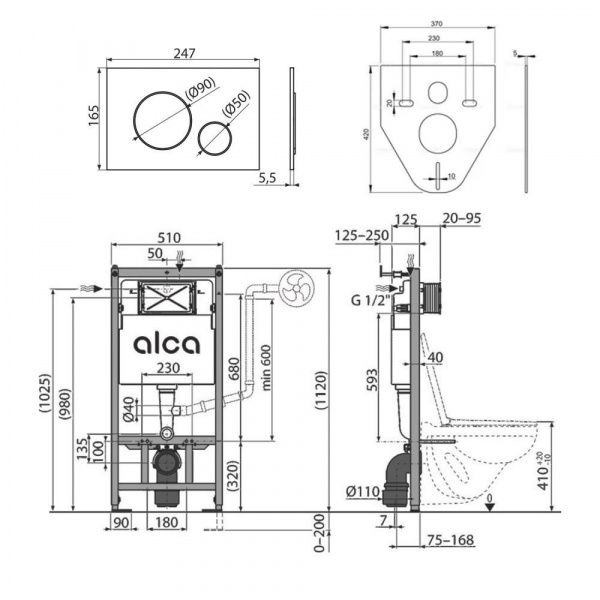 Комплект 4 в 1, инсталляция AlcaPlast AM101/1120 кнопка смыва хром глянец M671 шумоизоляция