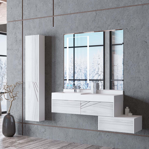 Шкаф-колонна Акватон Сакура правая Ольха Наварра/Белый глянец 1A219903SKW8R