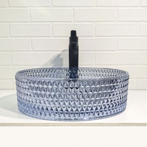 Стеклянная круглая раковина 40 см Comforty CF21011(400) небесно-голубой