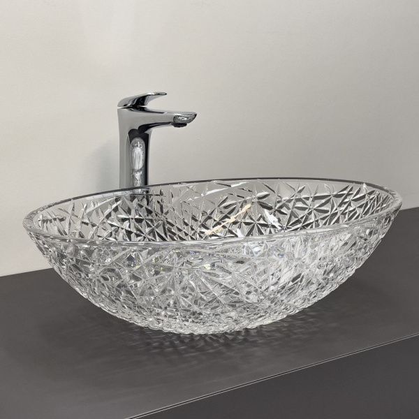 Стеклянная овальная раковина 50 см Comforty CF28001 прозрачное стекло, для ванной на столешницу