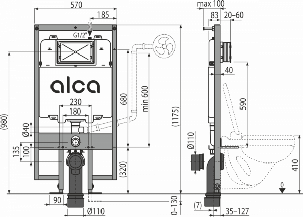 Скрытая система инсталляции для сухой установки AlcaPlast AM1101/1200