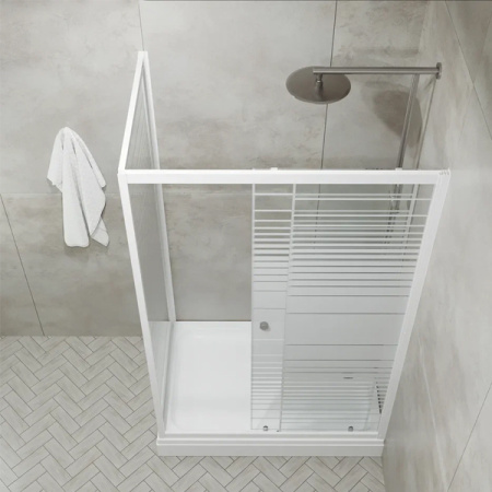 Душевое ограждение Тритон Фьюжн 100*80 А прямоугольный низкий поддон, рисунок стекла полосы