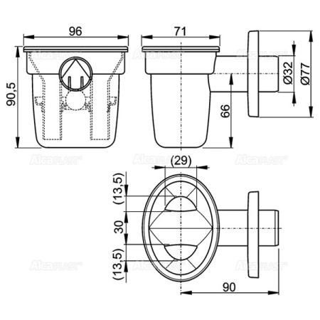 AlcaPlast. Воронка с шариком для сбрасываемого конденсата AKS1Z