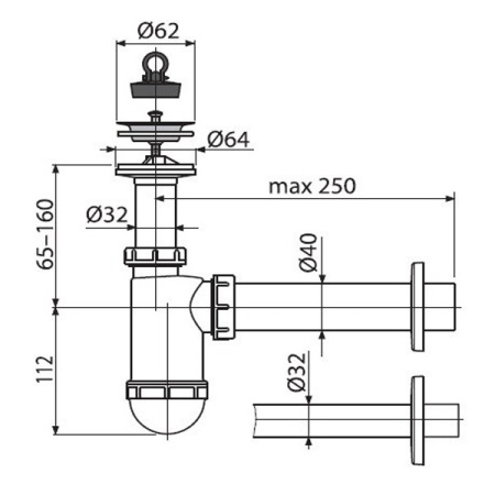 AlcaPlast. Сифон для умывальника d 40 мм, с гибким соединением  A41+A710