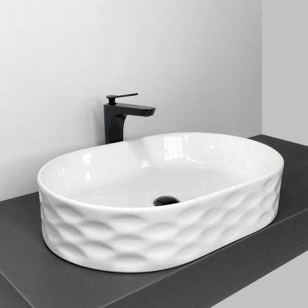 Накладная овальная раковина для ванной HDA091 рифленый борт, фарфор