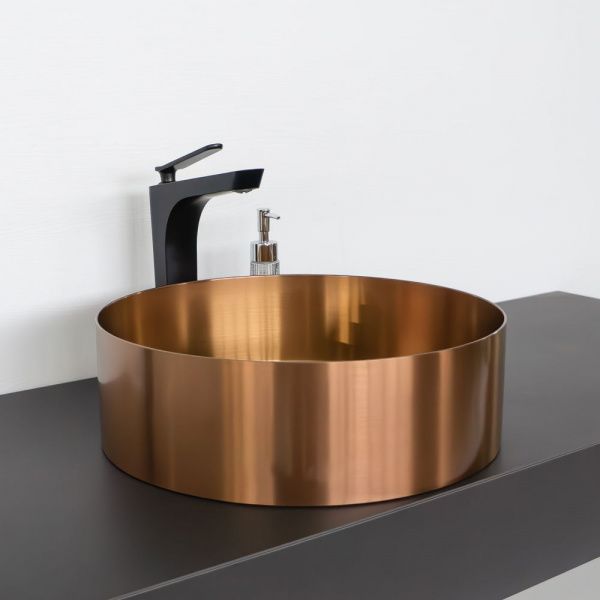 Круглая накладная раковина 40 см из нержавеющей стали Comforty CF8WBTD39RG цвет бронза, с донным клапаном