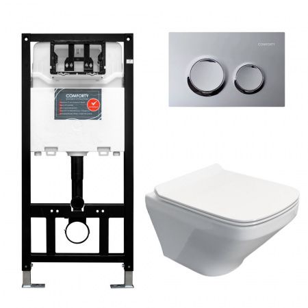 Готовый комплект Comforty 00-00022396CF: инсталляция CF3GT1900-10CH с хром клавишей + унитаз подвесной 108 безободковый