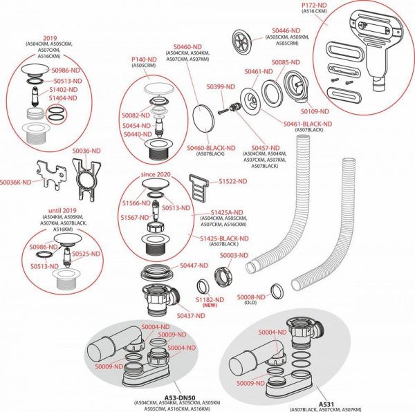 Слив перелив для ванны AlcaPlast A504CKM механизм click/clack, металл/металл