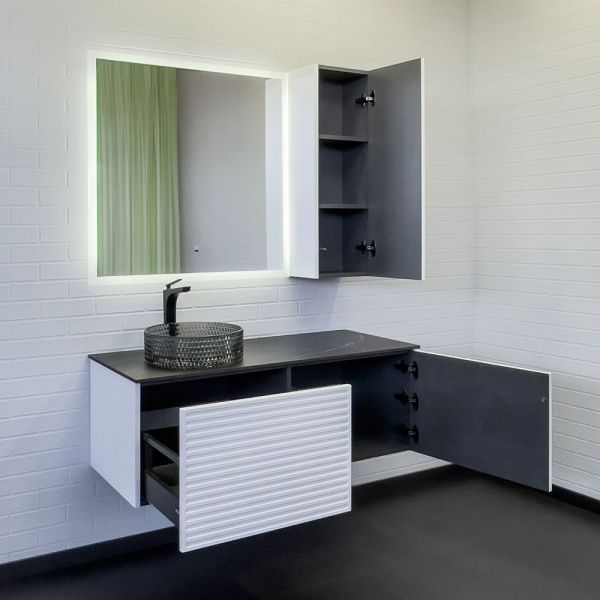 Тумба-умывальник Comforty Геленджик 120 белый матовый со столешницей мрамор Калакатта Блэк c раковиной Comforty CF21004