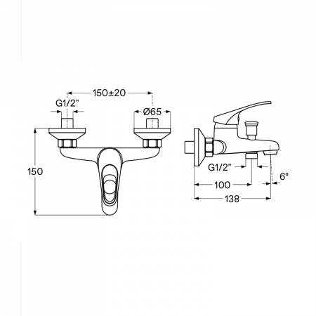Смеситель для ванны Сантек Баус WH5A10010C001 короткий излив, с аксессуарами, хром