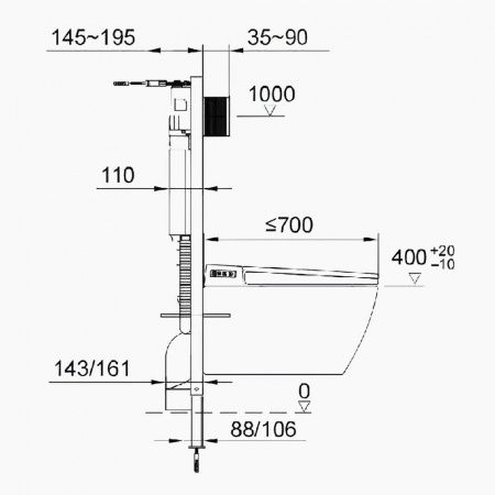 Готовый комплект Comforty 00-00022740CF: безободковый подвесной унитаз 106 + инсталляция CF3GT1900-10BL с черной матовой клавишей