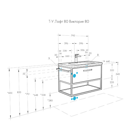 Тумба-умывальник Акватон Лофт Фабрик 80 Дуб Эндгрейн 1A242401LTDU0 с раковиной Victoria-N 800х460