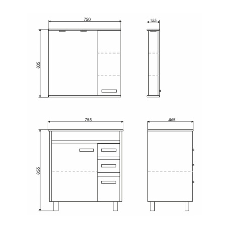 Comforty. Тумба-умывальник Марио-75 дуб темный с раковиной Quadro 75
