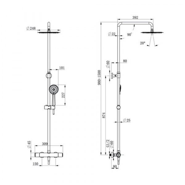 Душевая система с термостатом Cersanit Odra 64528 душ 3 режима, шланг 150 мм