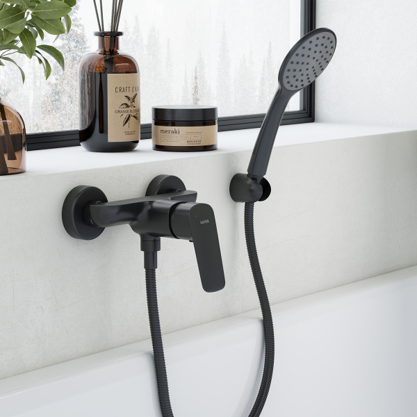 Смеситель для душа Сантек Таос WH5A20009N001 чёрный матовый, с аксессуарами