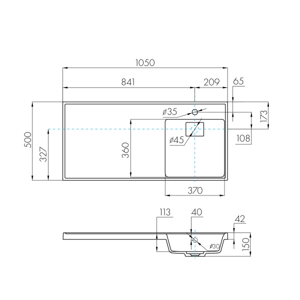 Раковина Акватон Лондри-1050 правая графит 1A72223KLH21R