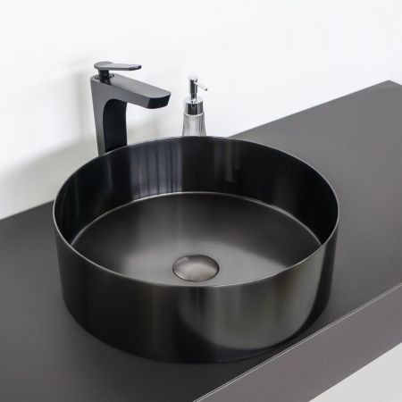 Круглая накладная раковина 40 см из нержавеющей стали Comforty CF8WBTD39NMBG цвет графит, с донным клапаном