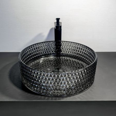 Круглая раковина из закаленного стекла 40 см Comforty CF21004(400) серый дым